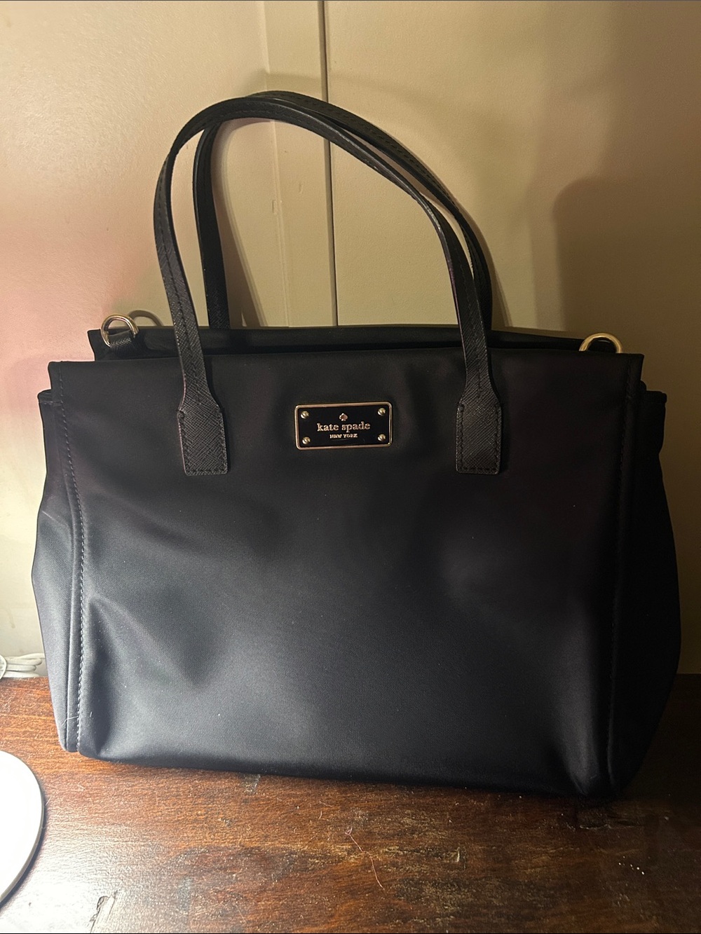 kate spade Black Nylon Tote with Gold Plaque